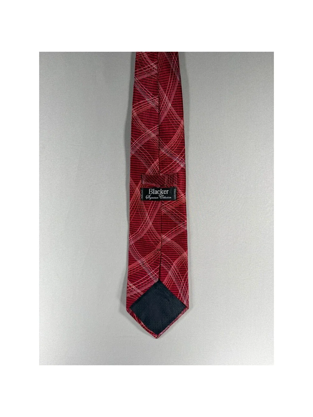 Blacker Signature Collection Mens Red Silk Tie Geometric Pattern Handmade Silk